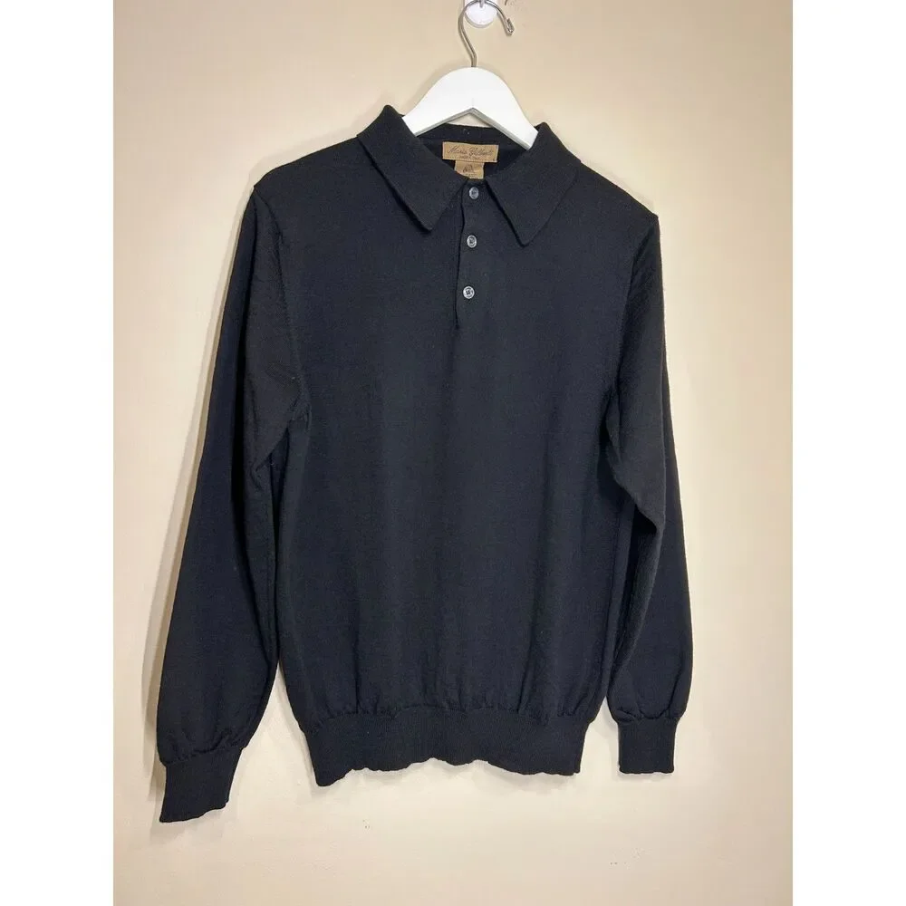 Mario Gilberti Sz MED Black Polo Collar Long Sleeve Sweater Minimalist Luxe Posh
